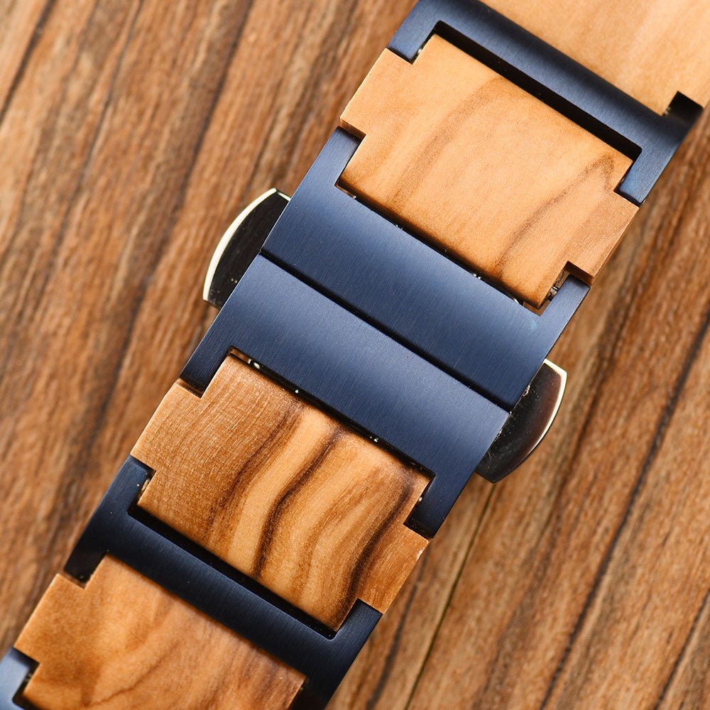His & Hers Olive Wood and Blue Steel Men's Quartz Watch Bundle - Karoo Earth