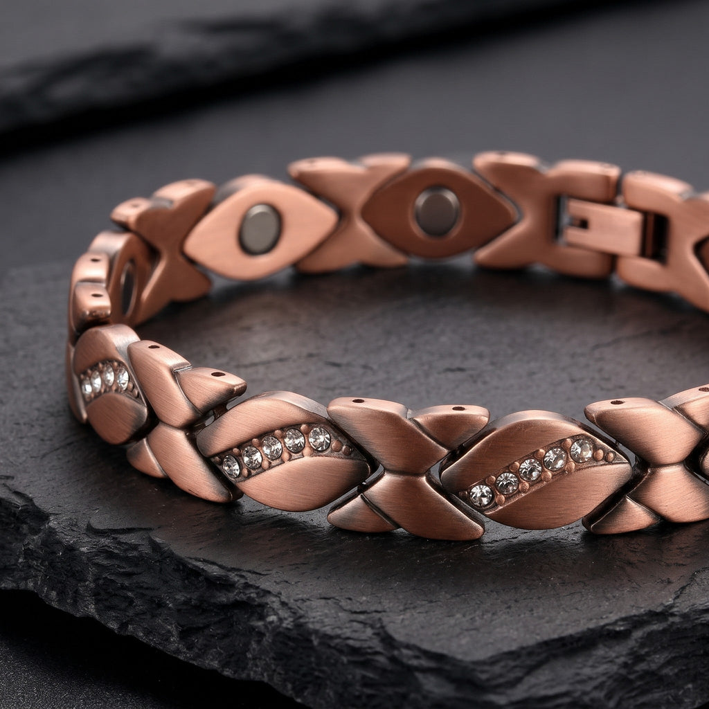 Ladies Crystal Link Pure Copper Magnetic Bracelet - Karoo Earth