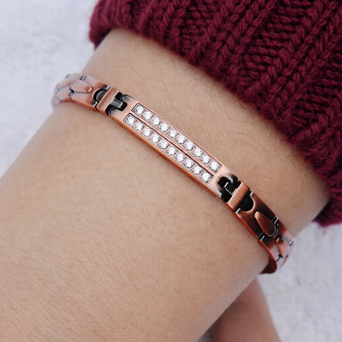 Ladies diamanté Pure Copper Magnetic Link Bracelet - Karoo Earth