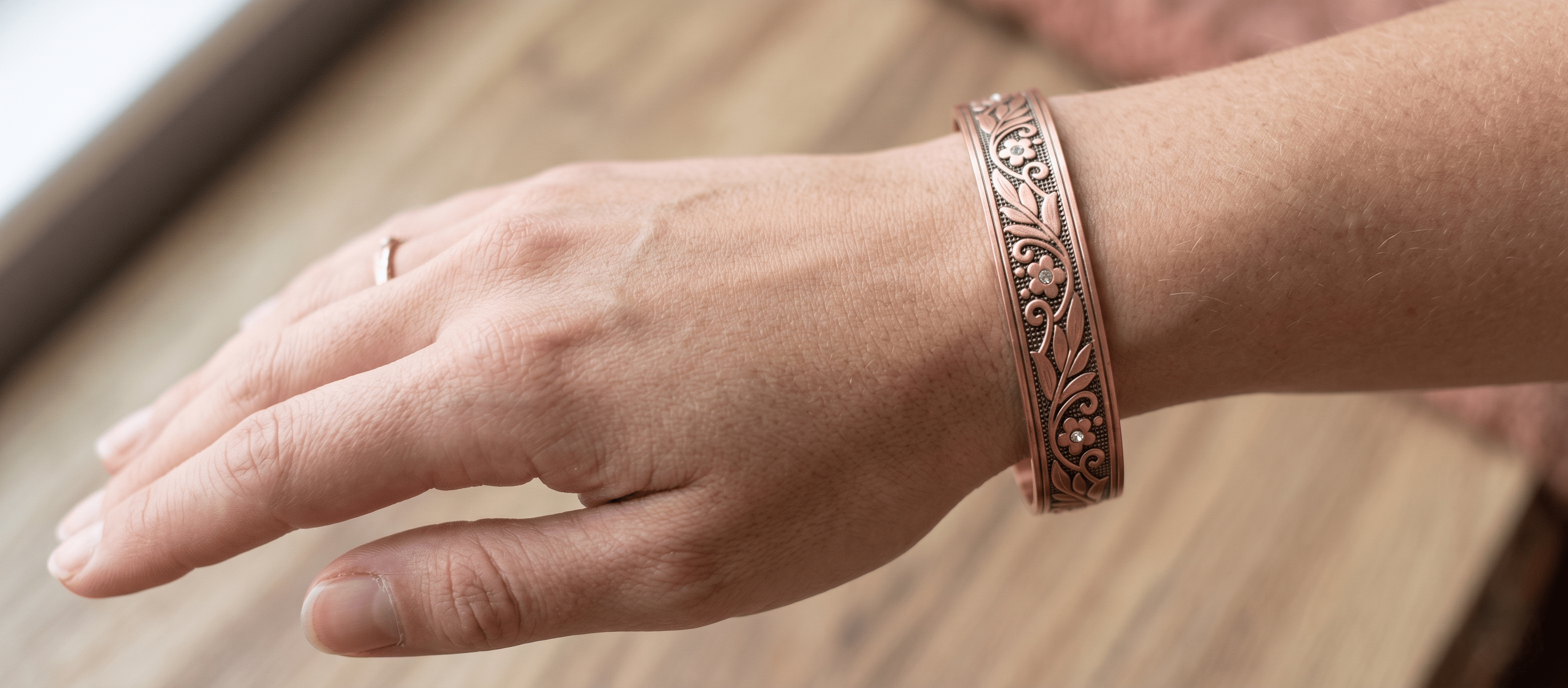 Ladies Floral Crystal Pure Copper Bracelet - Karoo Earth