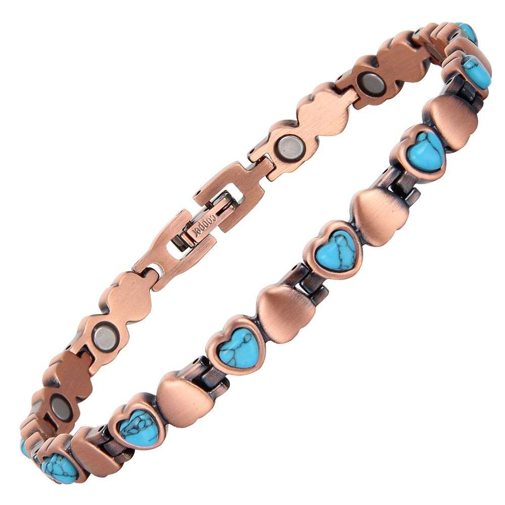 Ladies Turquoise Heart Copper Magnetic Bracelet - Karoo Earth