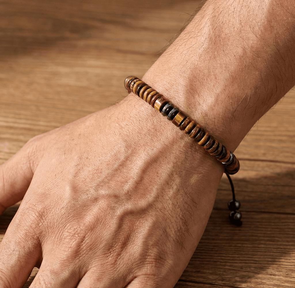 Men's Adjustable Tiger Eye Bracelet, Natural Stone Protection Bracelet - Karoo Earth