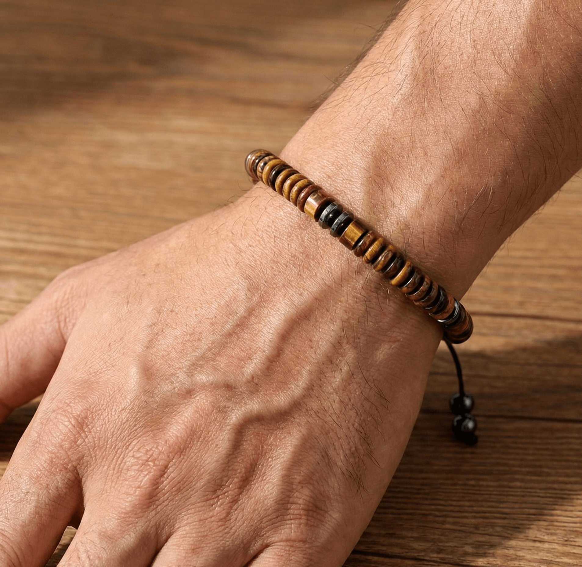 Men's Adjustable Tiger Eye Bracelet, Natural Stone Protection Bracelet - Karoo Earth