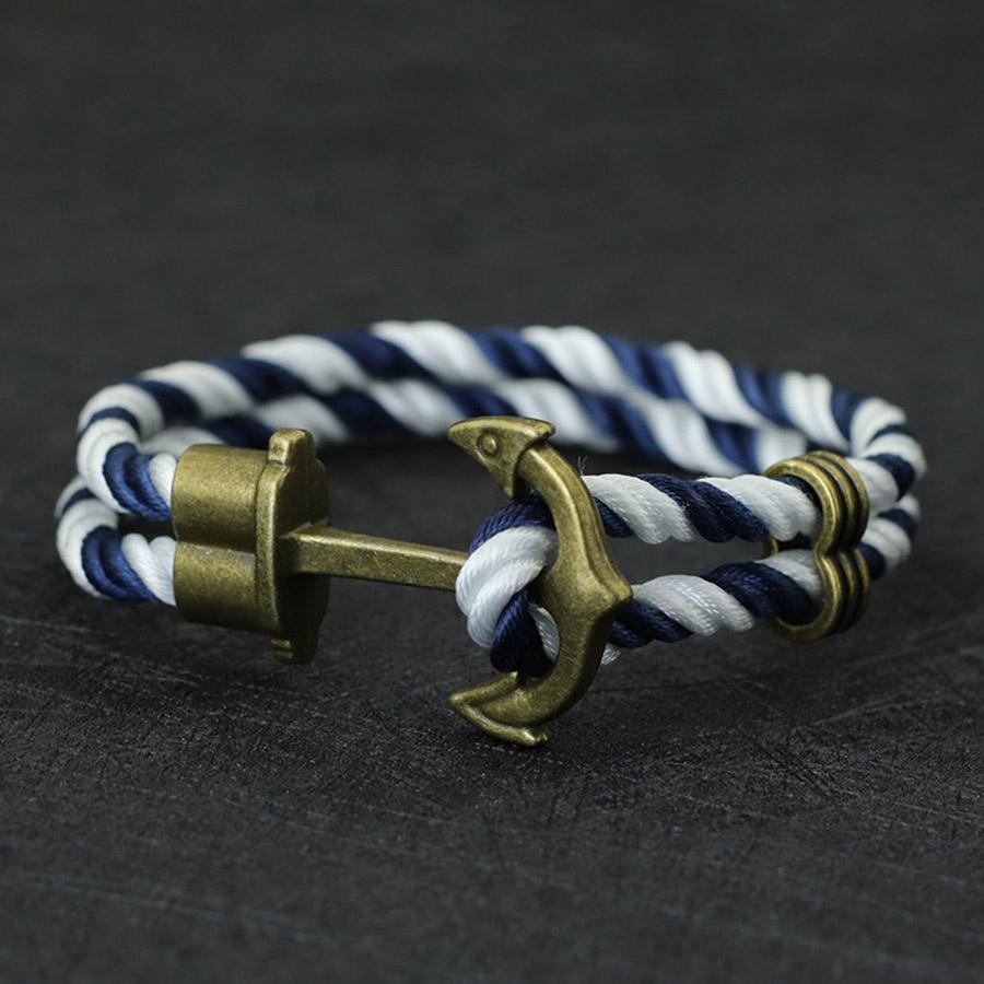 Men's Anchor Bracelet - Blue & White Nautical Rope Bracelet 21cm - Karoo Earth