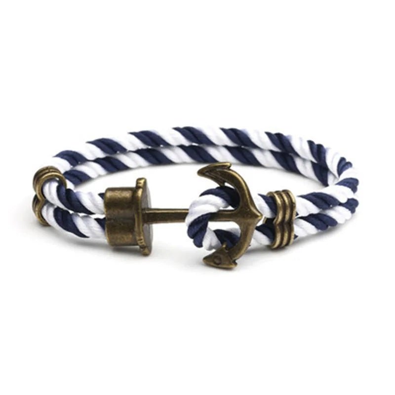 Men's Anchor Bracelet - Blue & White Nautical Rope Bracelet 21cm - Karoo Earth