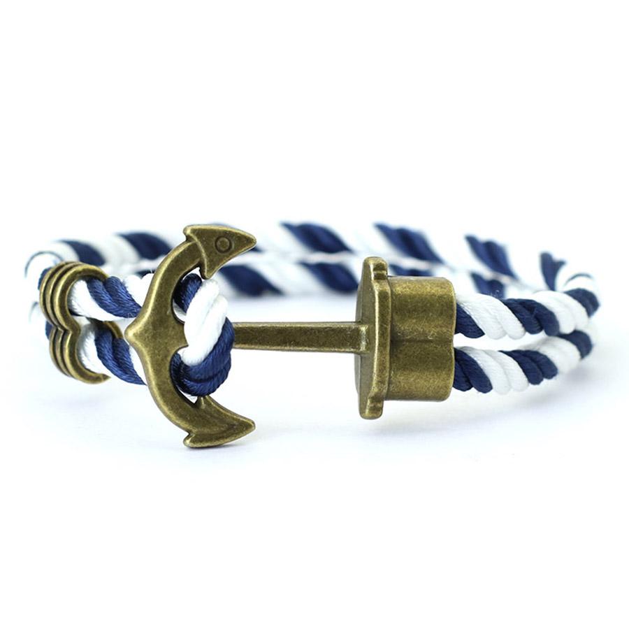 Men's Anchor Bracelet - Blue & White Nautical Rope Bracelet 21cm - Karoo Earth