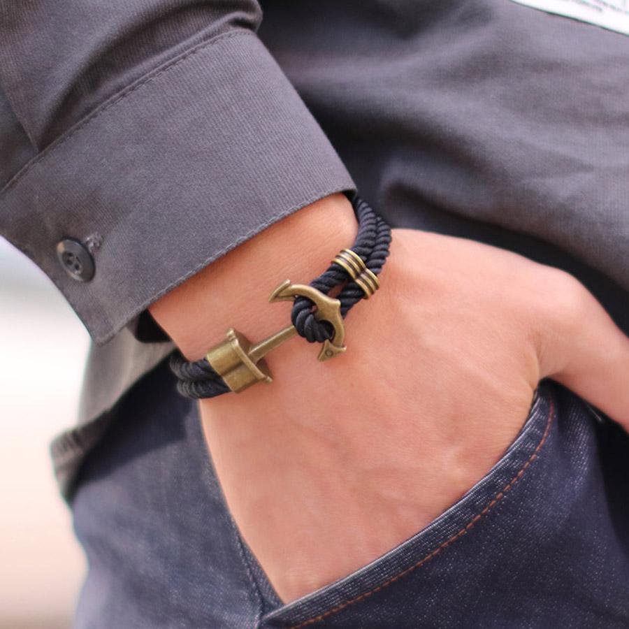 Men's Anchor Bracelet - Navy Blue Nylon Nautical Rope Bracelet 21cm - Karoo Earth