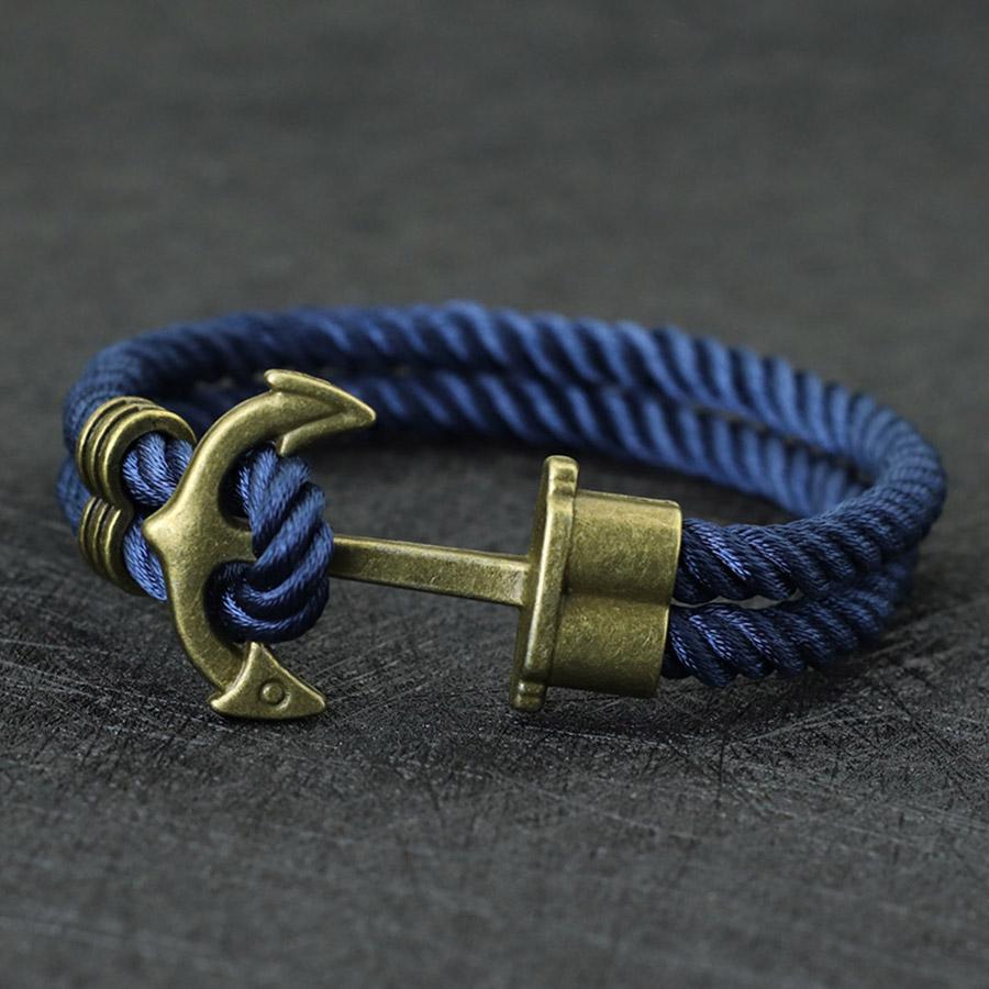 Men's Anchor Bracelet - Navy Blue Nylon Nautical Rope Bracelet 21cm - Karoo Earth