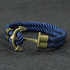 Men's Anchor Bracelet - Navy Blue Nylon Nautical Rope Bracelet 21cm - Karoo Earth