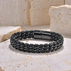 Men's Genuine Leather bracelet with Black Stainless Steel Thread - Karoo Earth