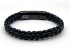 Men's Genuine Leather bracelet with Black Stainless Steel Thread - Karoo Earth
