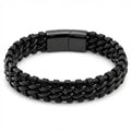 Men's Genuine Leather bracelet with Black Stainless Steel Thread - Karoo Earth