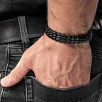 Men's Genuine Leather bracelet with Black Stainless Steel Thread - Karoo Earth