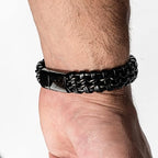 Men's Genuine Leather bracelet with Black Stainless Steel Thread - Karoo Earth