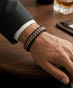 Men's Genuine Leather bracelet with Gold Stainless Steel Thread - Karoo Earth