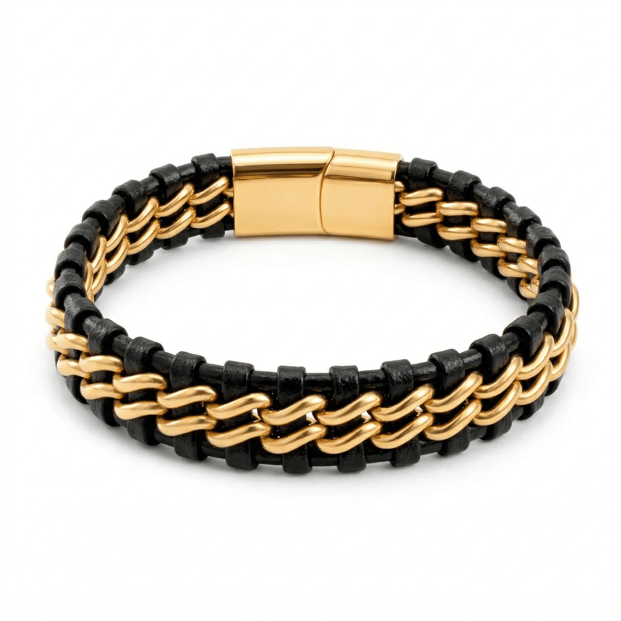 Men's Genuine Leather bracelet with Gold Stainless Steel Thread - Karoo Earth