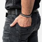 Men's Genuine Leather bracelet with Silver Stainless Steel Thread - Karoo Earth