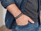 Men's Genuine Leather bracelet with Silver Stainless Steel Thread - Karoo Earth
