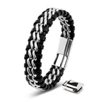 Men's Genuine Leather bracelet with Silver Stainless Steel Thread - Karoo Earth