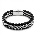 Men's Genuine Leather bracelet with Silver Stainless Steel Thread - Karoo Earth