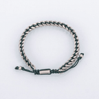 Men's Stainless Steel Franco Chain Bracelet with Green Rope Weave and Adjustable Drawstring (Copy) - Karoo Earth