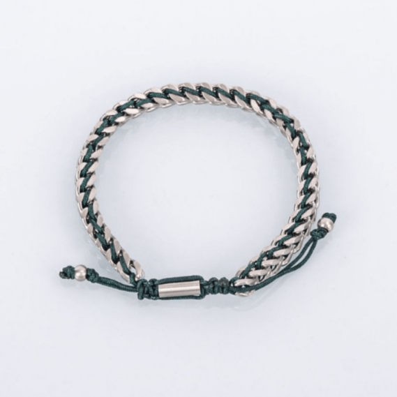 Men's Stainless Steel Franco Chain Bracelet with Green Rope Weave and Adjustable Drawstring (Copy) - Karoo Earth