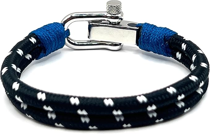 Midnight Black Men's Nautical Bracelet, Double Rope Bracelet with Stainless Steel Shackle - Karoo Earth