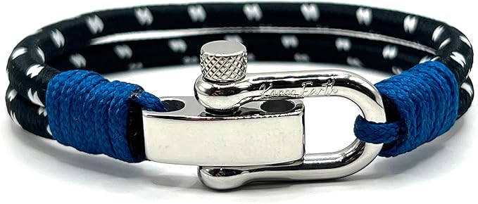 Midnight Black Men's Nautical Bracelet, Double Rope Bracelet with Stainless Steel Shackle - Karoo Earth