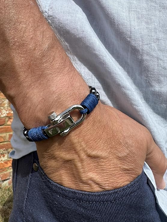 Midnight Black Men's Nautical Bracelet, Double Rope Bracelet with Stainless Steel Shackle - Karoo Earth