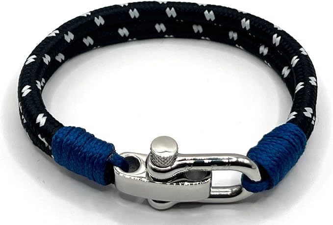 Midnight Black Men's Nautical Bracelet, Double Rope Bracelet with Stainless Steel Shackle - Karoo Earth