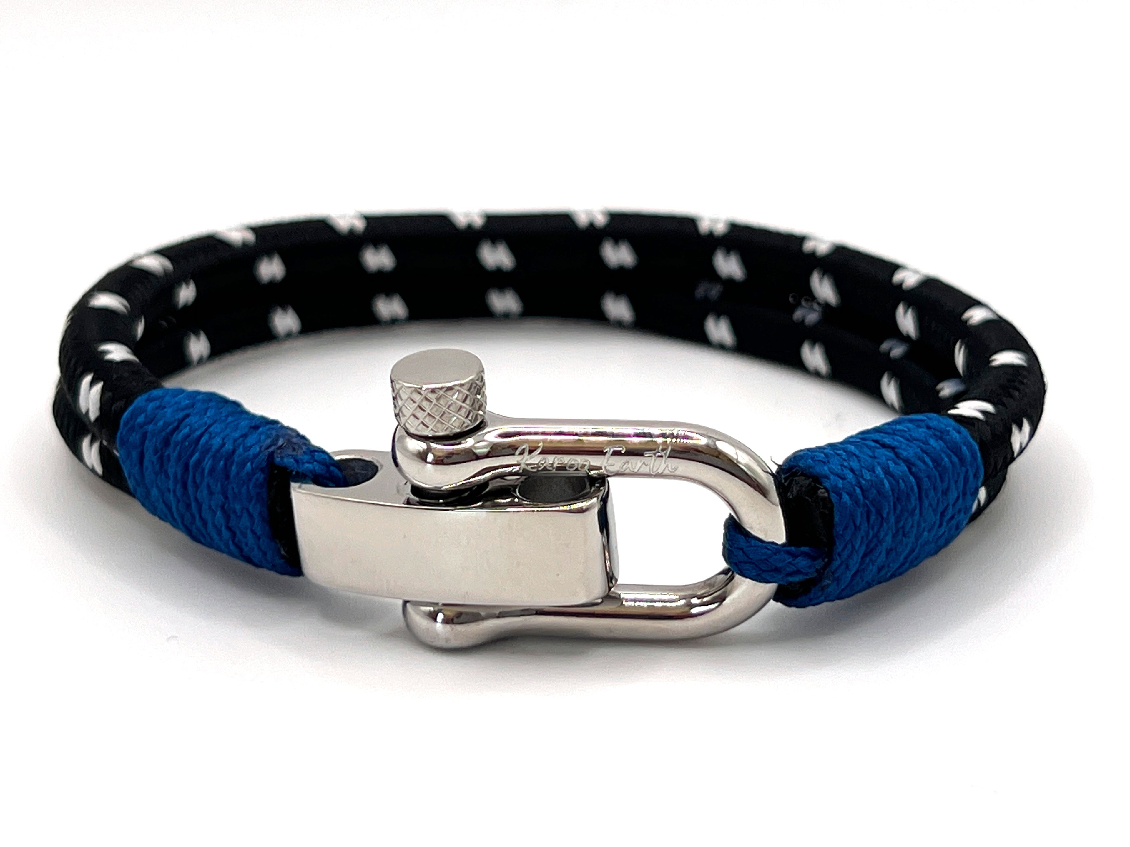Midnight Black Men's Nautical Bracelet, Double Rope Bracelet with Stainless Steel Shackle - Karoo Earth