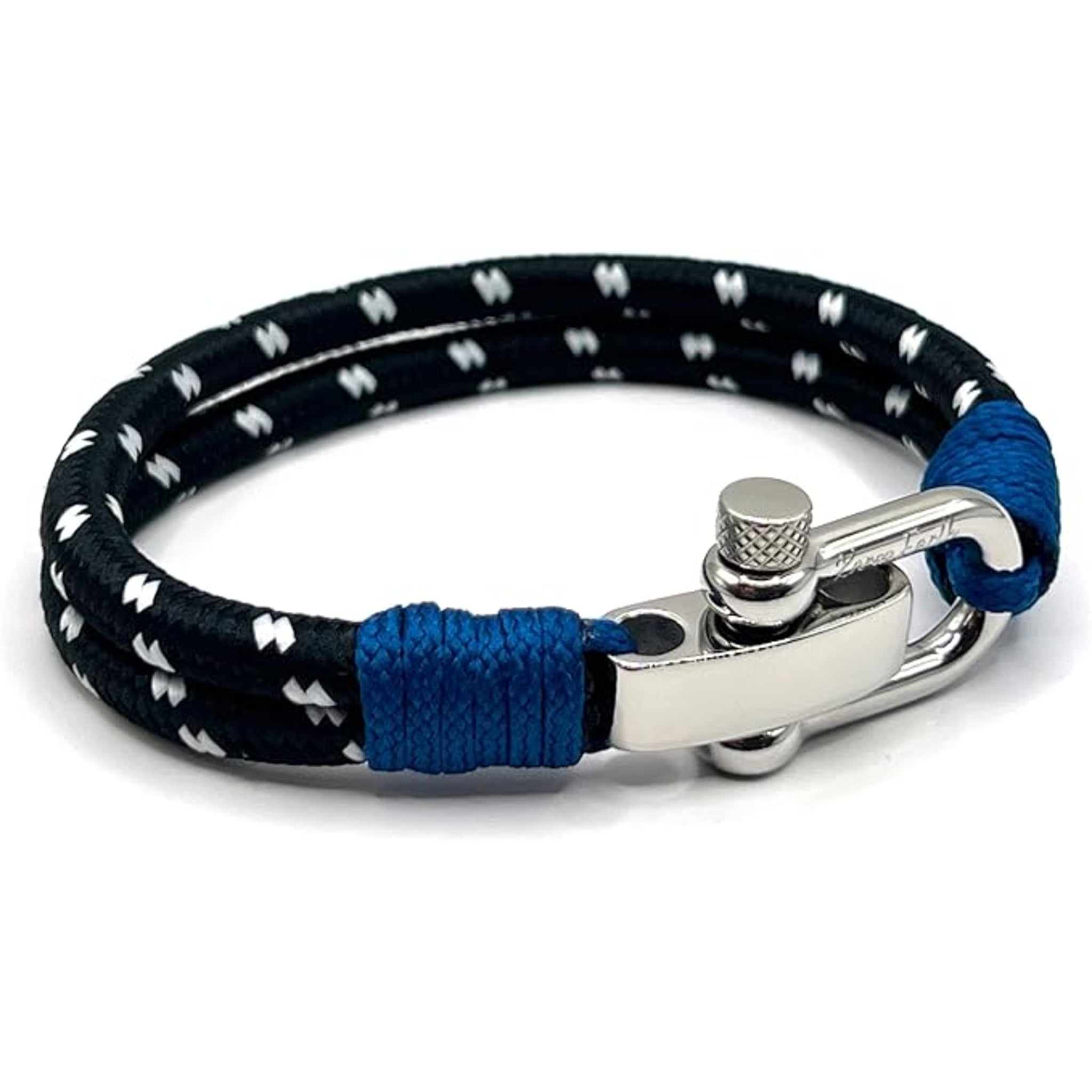 Midnight Black Men's Nautical Bracelet, Double Rope Bracelet with Stainless Steel Shackle - Karoo Earth