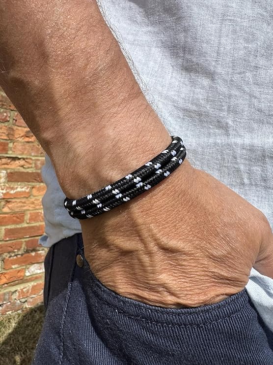 Midnight Black Men's Nautical Bracelet, Double Rope Bracelet with Stainless Steel Shackle - Karoo Earth