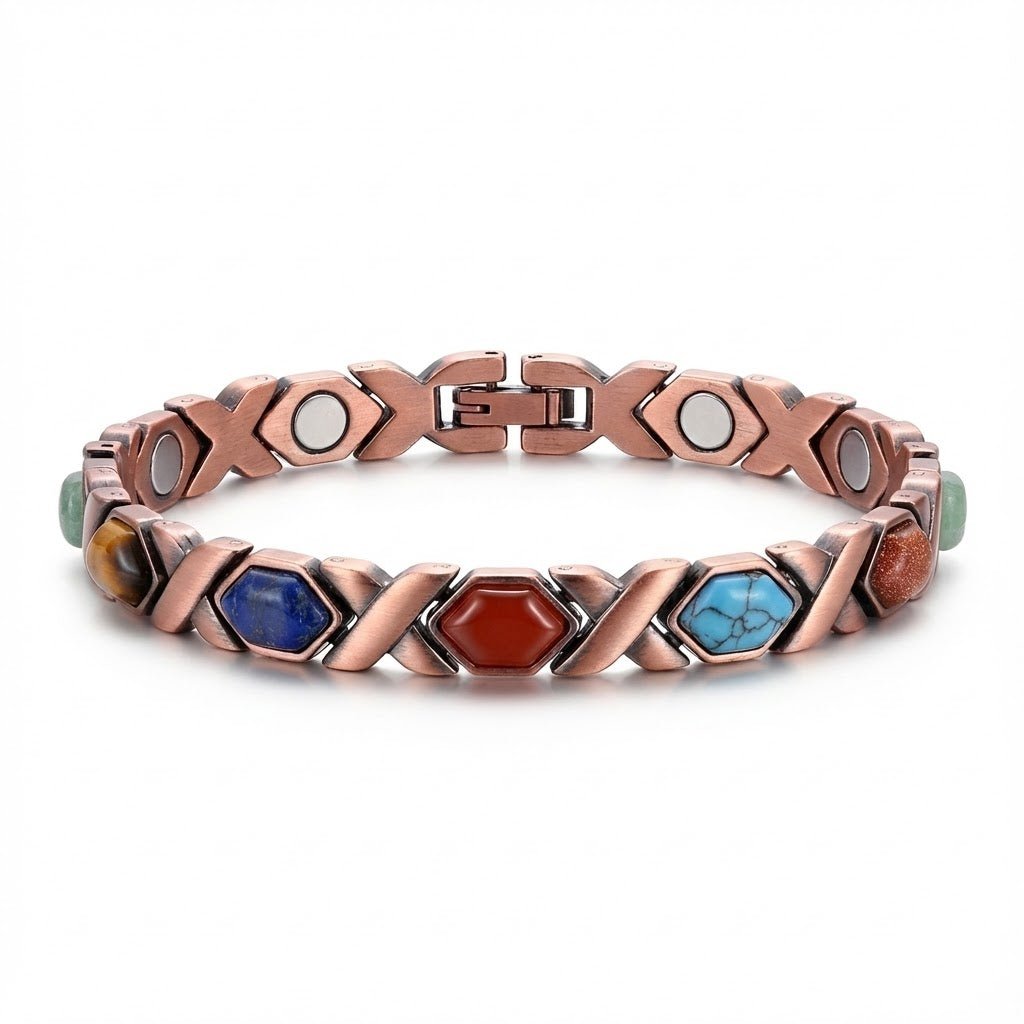 Mixed Stone Copper Magnetic Bracelet - Karoo Earth