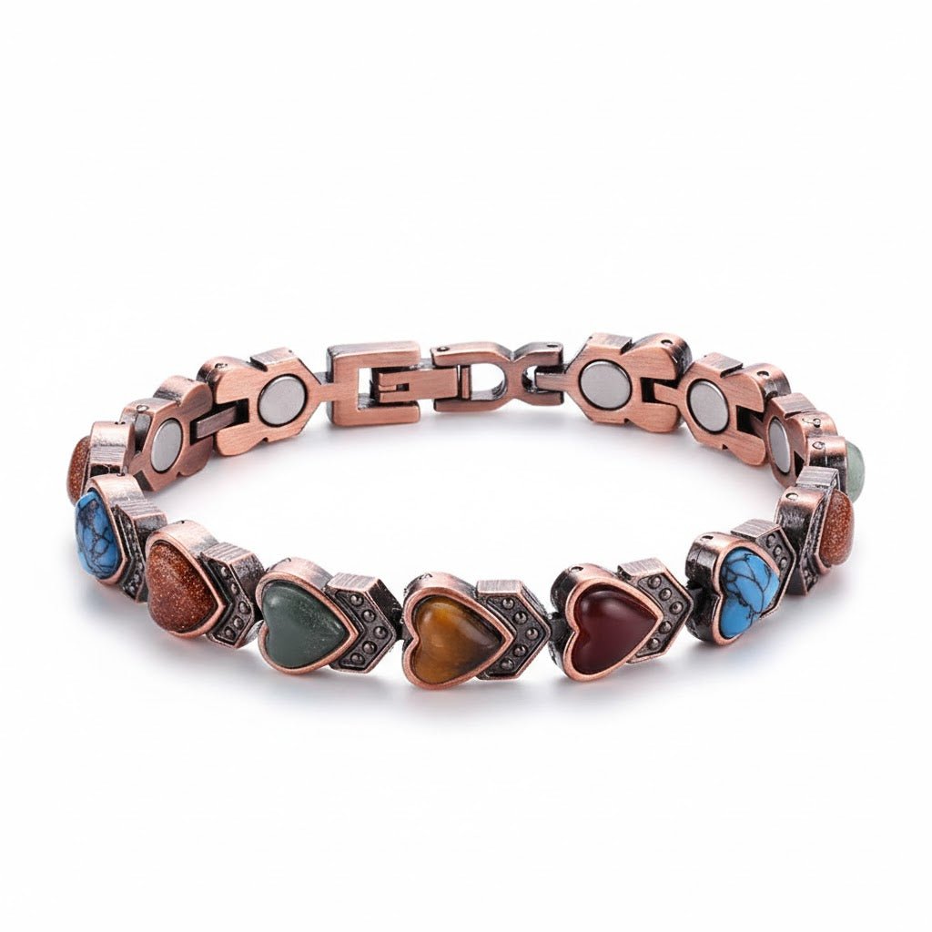 Multi colour Heart Copper Magnetic Bracelet - Karoo Earth