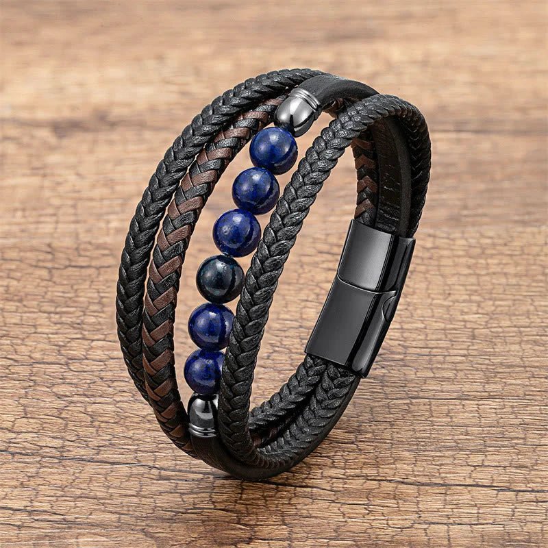 Multilayer Blue Tiger Eye Bead Leather Bracelet - Karoo Earth
