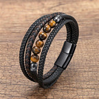 Multilayer Brown Tiger Eye Bead Leather Bracelet - Karoo Earth