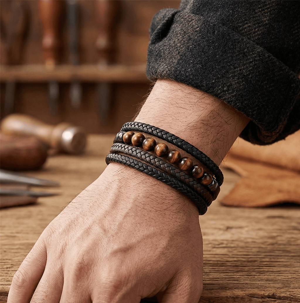 Multilayer Brown Tiger Eye Bead Leather Bracelet - Karoo Earth