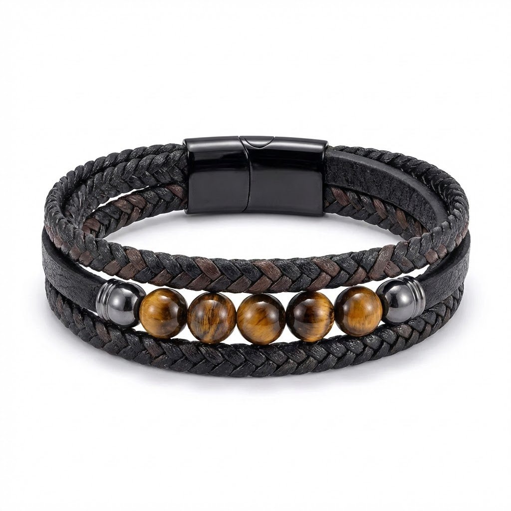 Multilayer Brown Tiger Eye Bead Leather Bracelet - Karoo Earth