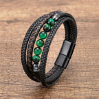 Multilayer Green Tiger Eye Bead Leather Bracelet - Karoo Earth