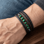 Multilayer Green Tiger Eye Bead Leather Bracelet - Karoo Earth
