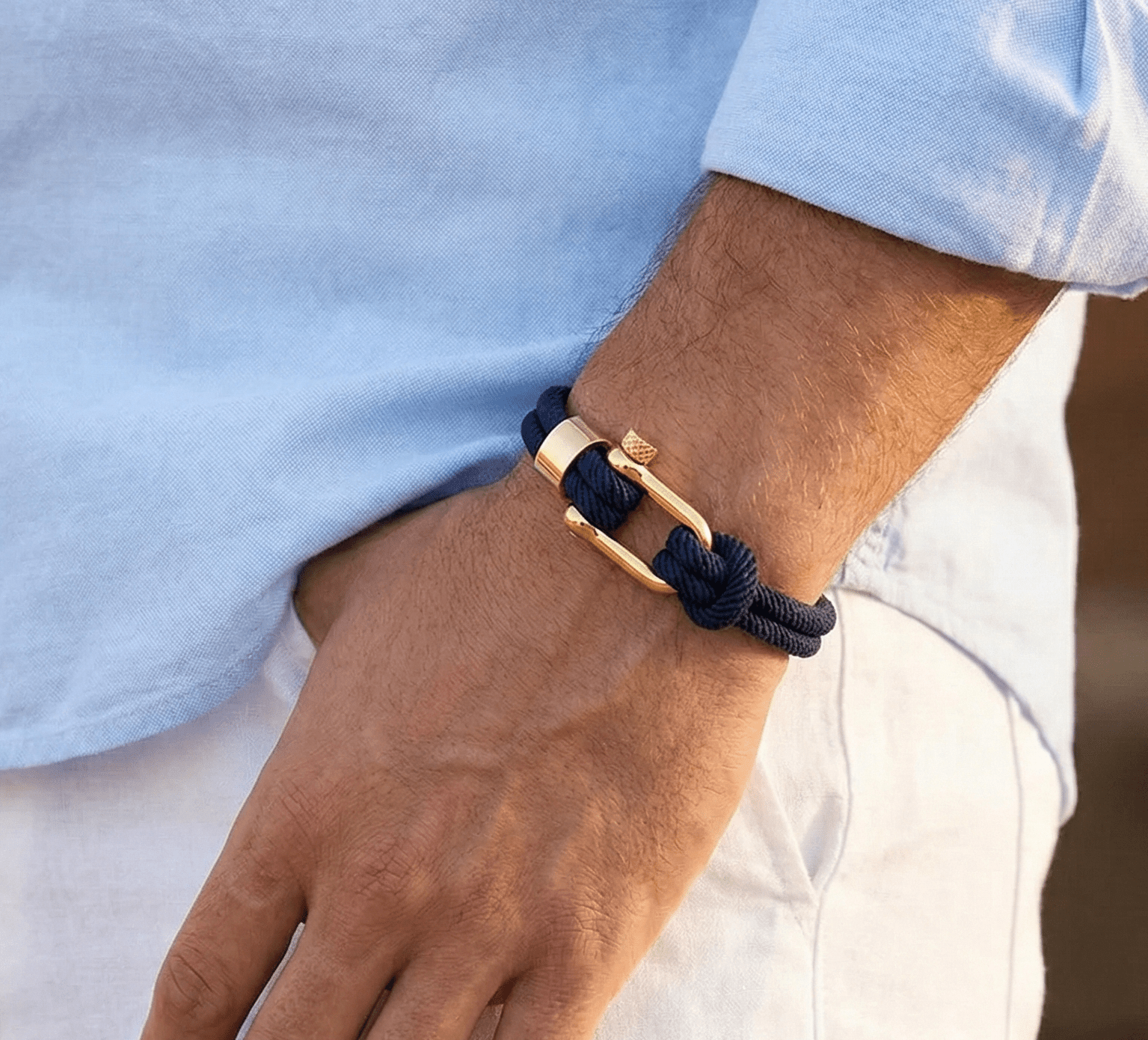 Navy Blue & Gold Steel Shackle Bracelet - Karoo Earth