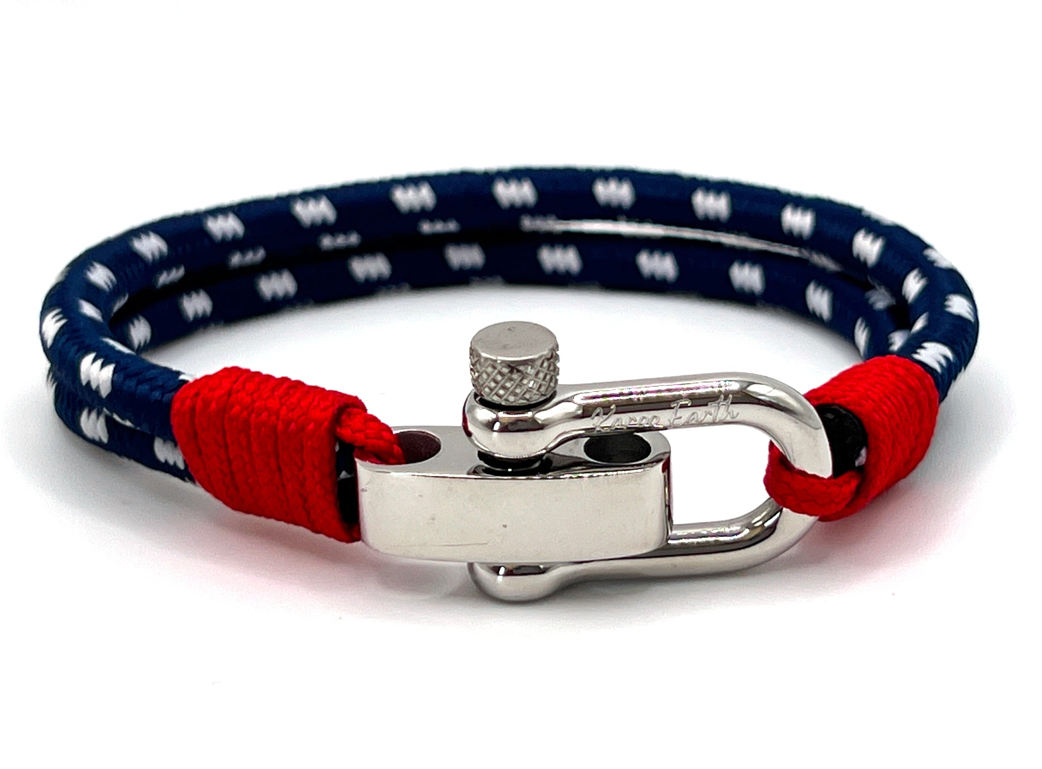 Navy Blue Men's Nautical Bracelet, Double Rope Bracelet with Stainless Steel Shackle - Karoo Earth