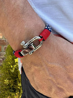 Navy Blue Men's Nautical Bracelet, Double Rope Bracelet with Stainless Steel Shackle - Karoo Earth
