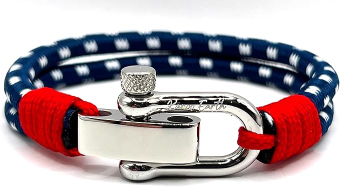 Navy Blue Men's Nautical Bracelet, Double Rope Bracelet with Stainless Steel Shackle - Karoo Earth