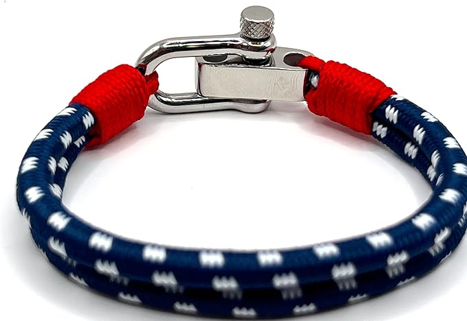 Navy Blue Men's Nautical Bracelet, Double Rope Bracelet with Stainless Steel Shackle - Karoo Earth