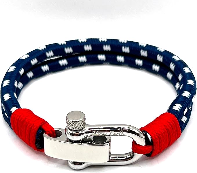 Navy Blue Men's Nautical Bracelet, Double Rope Bracelet with Stainless Steel Shackle - Karoo Earth