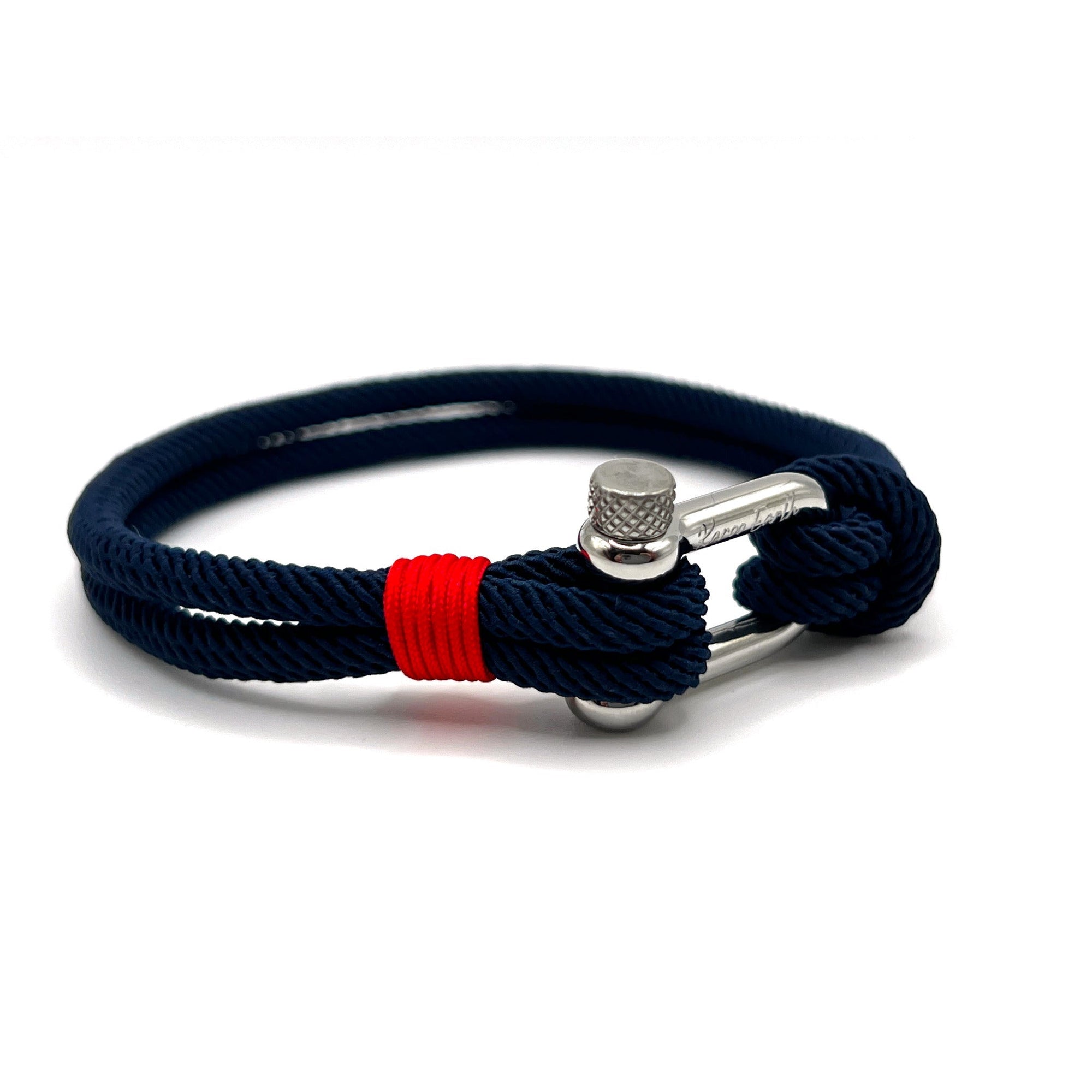 Navy Blue Stainless Steel Nautical Sailing Rope Shackle Bracelet - Karoo Earth