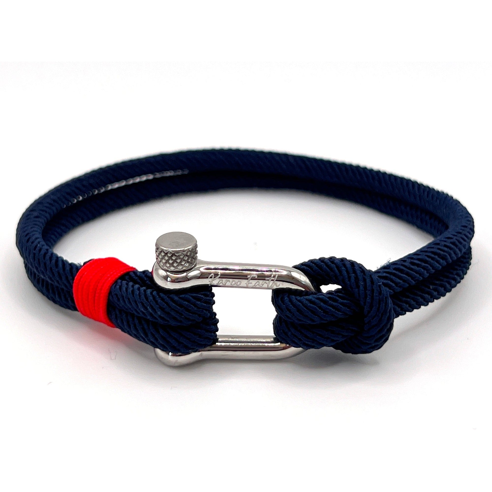 Navy Blue Stainless Steel Nautical Sailing Rope Shackle Bracelet - Karoo Earth