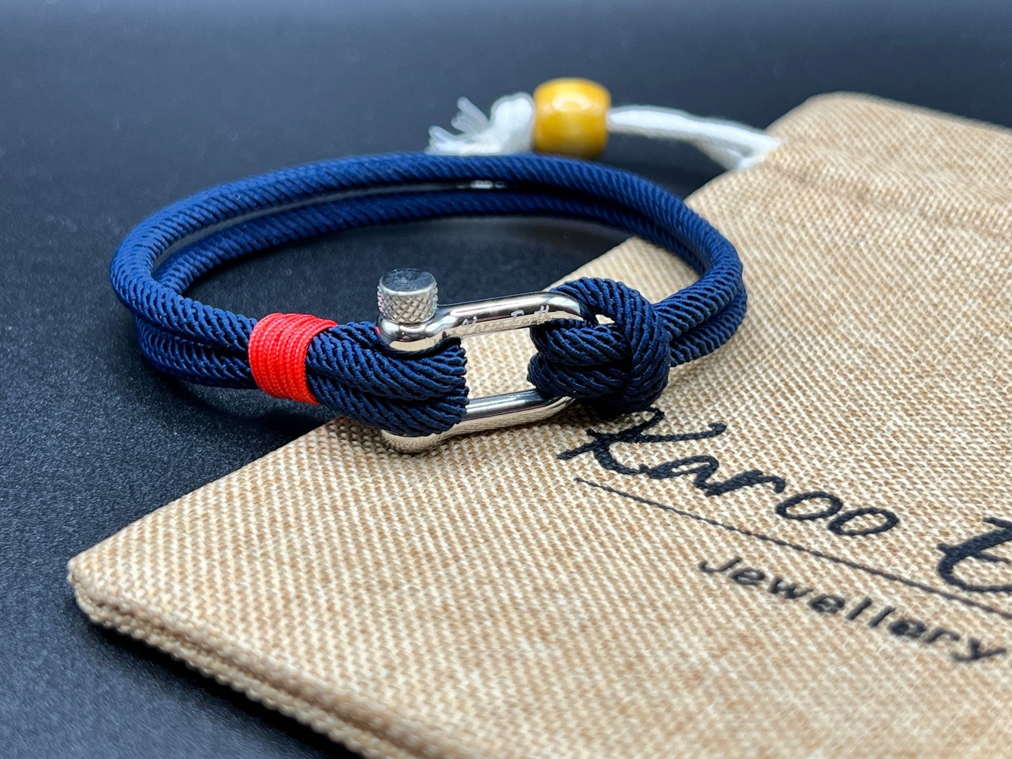 Navy Blue Stainless Steel Nautical Sailing Rope Shackle Bracelet - Karoo Earth